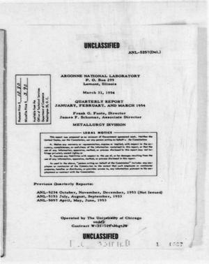Primary view of object titled 'Metallurgy Division Quarterly Report January, February, and March 1954'.