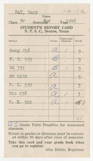 Primary view of object titled '[Report Card: Mary Lou Ray, December 12, 1948]'.