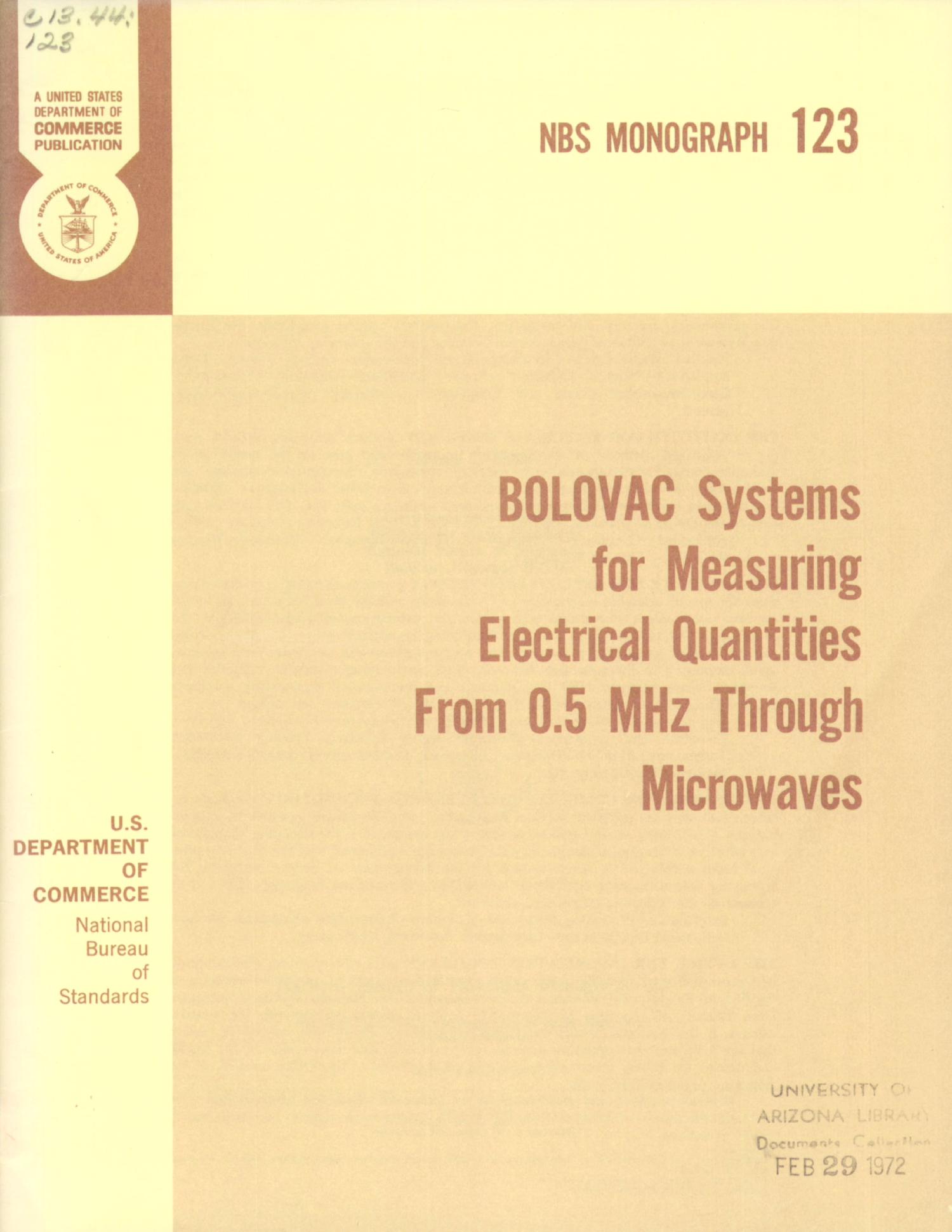 BOLOVAC Systems for Measuring Electrical Quantities From 0.5 MHz Through Microwaves
                                                
                                                    Front Cover
                                                