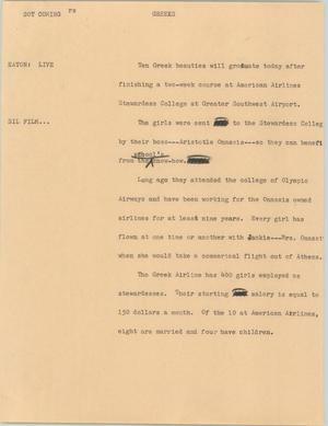Primary view of object titled '[News Script: Stewardess graduates]'.