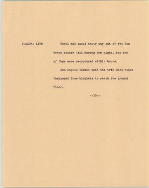 Primary view of object titled '[News Script: Prison escape]'.