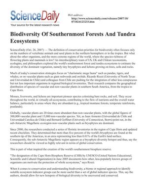 Primary view of object titled 'Biodiversity Of Southernmost Forests And Tundra Ecosystems'.