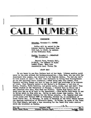 Primary view of object titled 'The Call Number, Volume 14, Number 1, October 1952'.