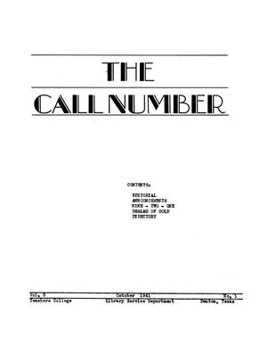 Primary view of object titled 'The Call Number, Volume 3, Number 1, October 1941'.