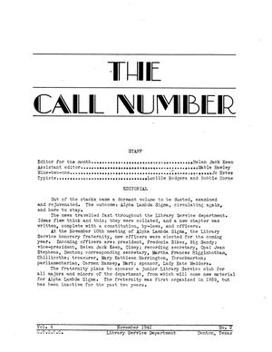 Primary view of object titled 'The Call Number, Volume 4, Number 2, November 1942'.