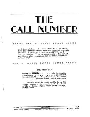 Primary view of object titled 'The Call Number, Volume 18, Number 6, March 1957'.