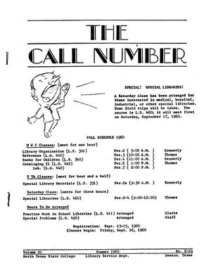 Primary view of object titled 'The Call Number, Volume 21, Numbers 9 & 10, Summer 1960'.