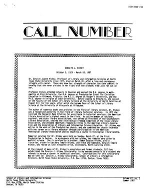 Primary view of object titled 'Call Number, Volume 47, Number 3, Summer 1987'.