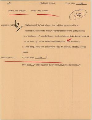 Primary view of object titled '[News Script: TV tower falls]'.