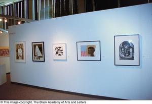 Primary view of object titled '[Photograph of an African gallery wall, featuring five art works]'.