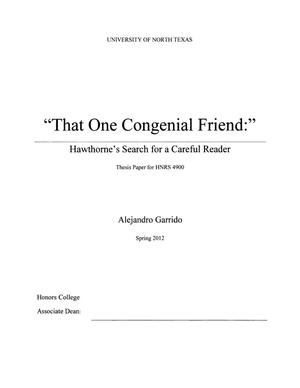 Primary view of object titled '"That One Congenial Friend:" Hawthorne's Search for a Careful Reader'.
