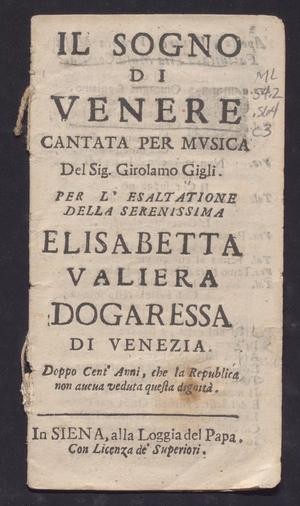 Primary view of object titled 'Il Sogno di Venere: cantata per musica'.