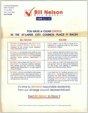 Primary view of object titled '[Bill Nelson promotional flyer]'.