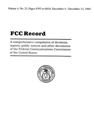 Primary view of object titled 'FCC Record, Volume 4, No. 25, Pages 8395 to 8618, December 4-December 15, 1989'.
