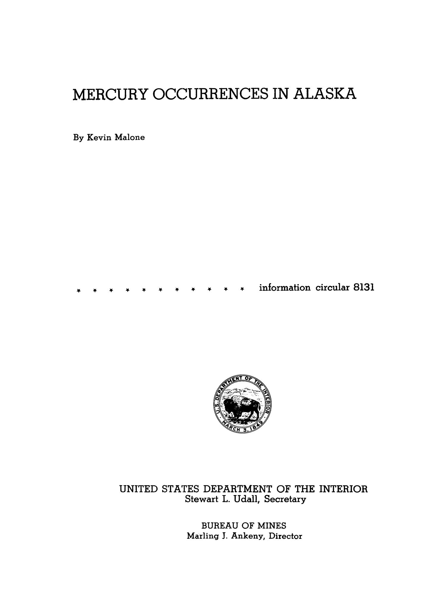 Mercury Occurrences in Alaska
                                                
                                                    Title Page
                                                
