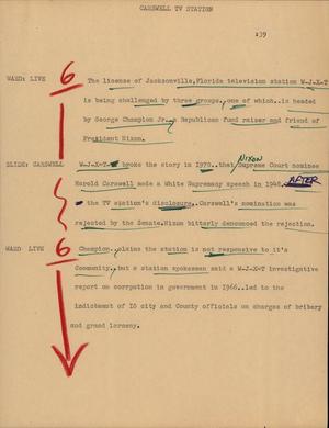 Primary view of object titled '[News Script: Carswell TV station]'.