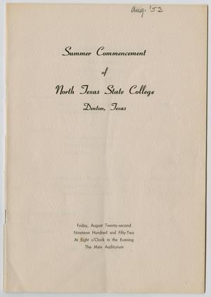 Primary view of object titled '[Commencement Program for North Texas State College, August 22, 1952]'.