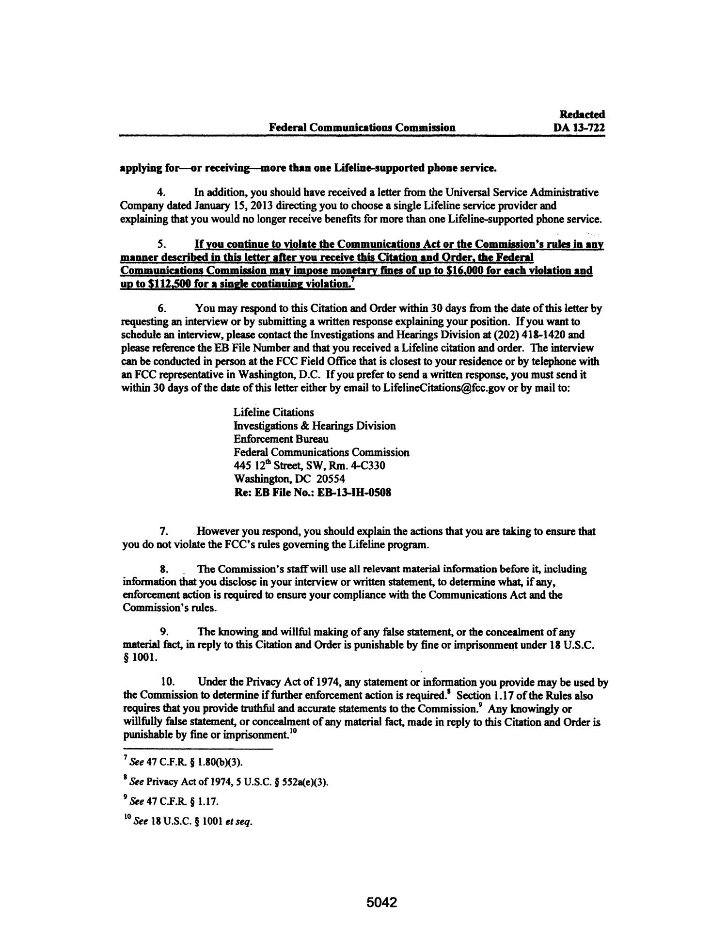 FCC Record, Volume 28, No. 7, Pages 5007 to 5986, April 18 - April 30, 2013
                                                
                                                    5042
                                                