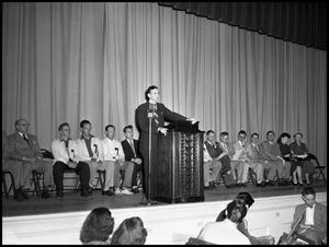 Primary view of object titled '[President Matthews Delivering a Speech]'.