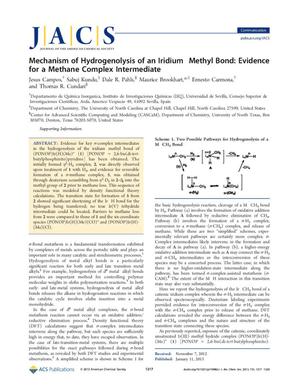 Primary view of object titled 'Mechanism of Hydrogenolysis of an Iridium Methyl Bond: Evidence for  a Methane Complex Intermediate'.