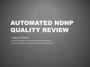 Primary view of object titled 'Automated NDNP Quality Review'.