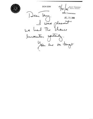 Primary view of object titled 'Executive Correspondence - Letter from Senator Kent Conrad to Chairman Principi'.