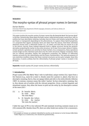 Primary view of object titled 'The morpho-syntax of phrasal proper names in German'.