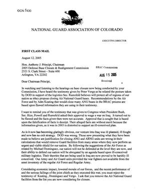 Primary view of object titled 'Executive Correspondence - Letter from Bernard S. Rogoff, National Guard Association of Colorado to the Commission'.