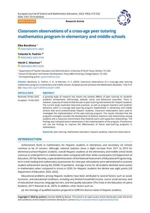 Primary view of object titled 'Classroom observations of a cross-age peer tutoring mathematics program in elementary and middle schools'.