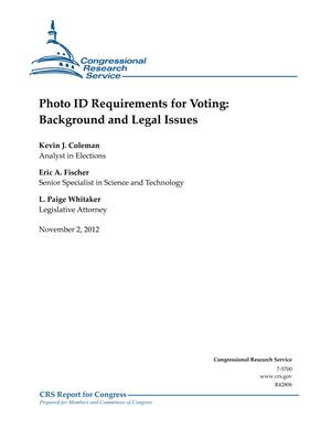 Primary view of object titled 'Photo ID Requirements for Voting: Background and Legal Issues'.