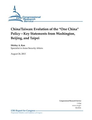 Primary view of object titled 'China/Taiwan: Evolution of the "One China" Policy--Key Statements from Washington, Beijing, and Taipei'.