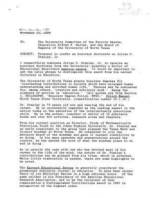Primary view of object titled '[Letter to University Committee of the Faculty Senate, Alfred Hurley, and the Board of Regents of UNT, December 16, 1988]'.