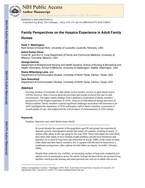 Primary view of object titled 'Family Perspectives on the Hospice Experience in Adult Family Homes'.