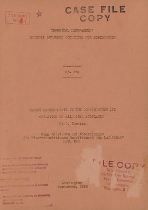 Primary view of object titled 'Recent Developments in the Construction and Operation of All-Metal Airplanes'.