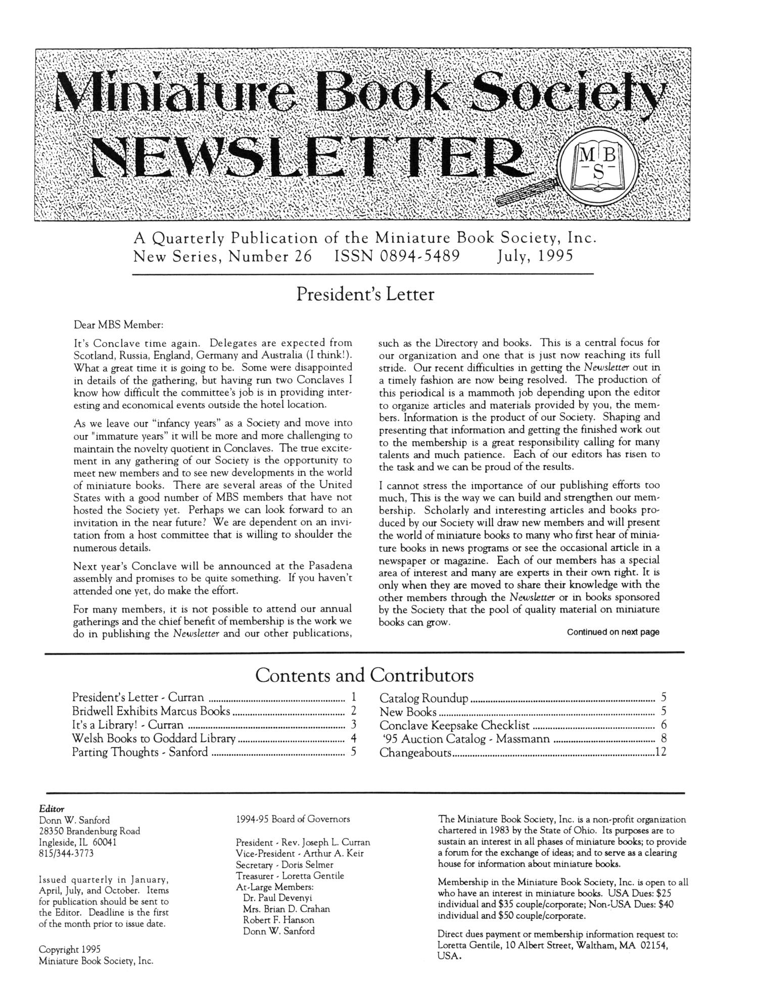Miniature Book Society Newsletter, Number 26, July 1995
                                                
                                                    1
                                                