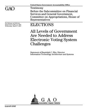 Primary view of object titled 'Elections: All Levels of Government Are Needed to Address Electronic Voting System Challenges'.