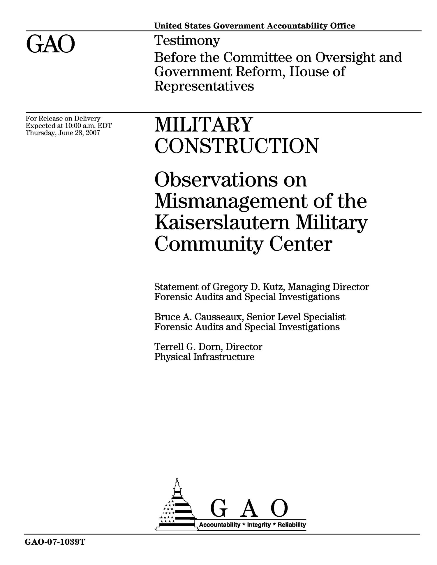 Military Construction: Observations on Mismanagement of the Kaiserslautern Military Community Center
                                                
                                                    [Sequence #]: 1 of 26
                                                