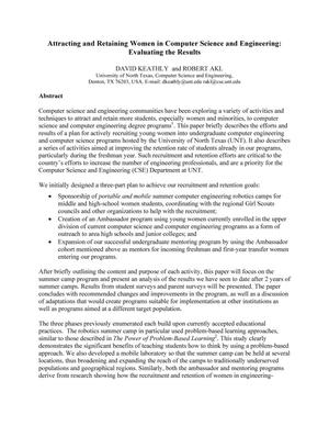 Primary view of object titled 'Attracting and Retaining Women in Computer Science and Engineering: Evaluating the Results'.