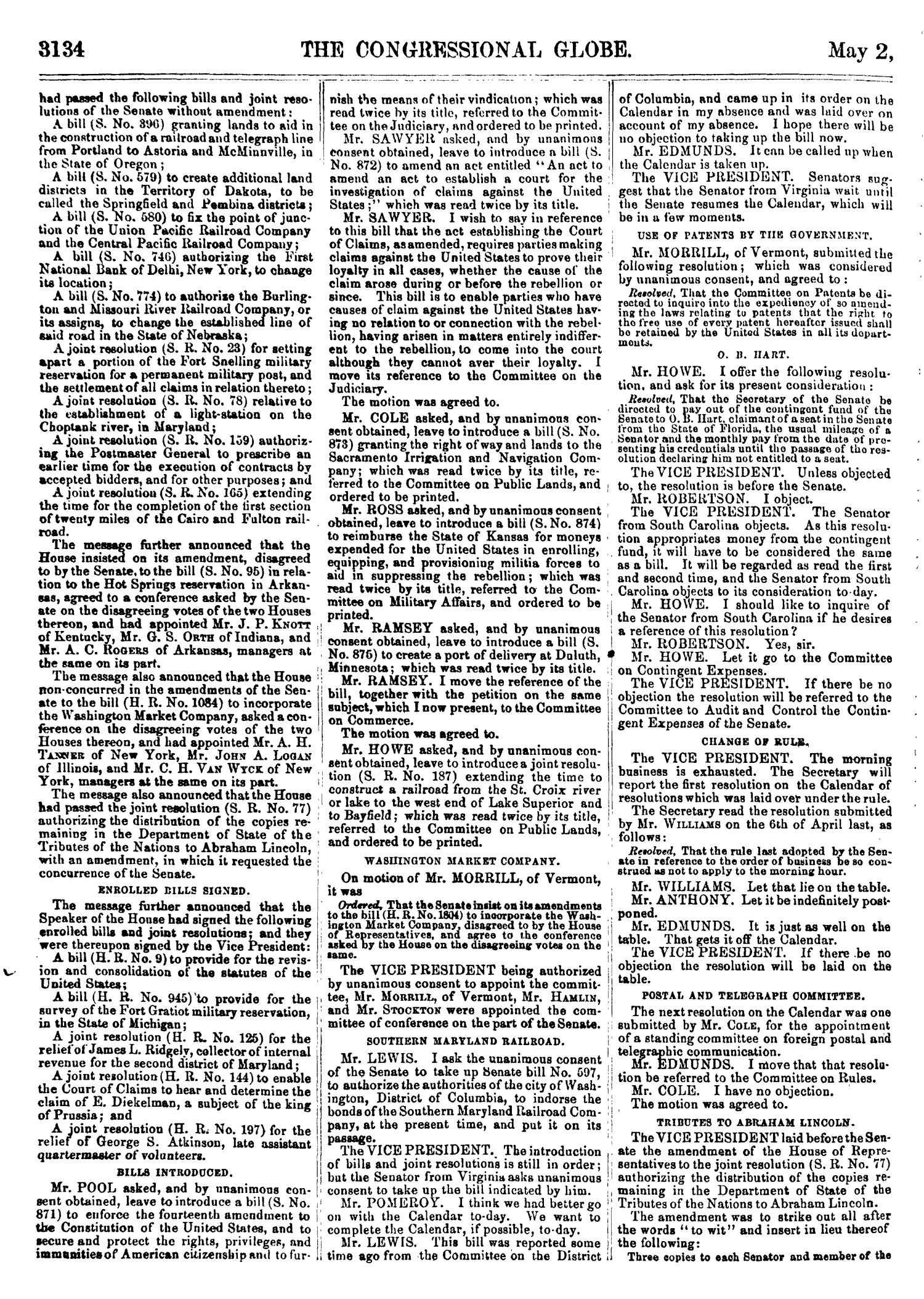 The Congressional Globe: Containing the Debates and Proceedings of the Second Session Forty-First Congress; Together with an Appendix, Embracing the Laws Passed at that Session
                                                
                                                    3134
                                                