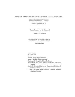 Primary view of object titled 'Decision-Making at the Court of Appeals Level Involving Religious Liberty Cases'.