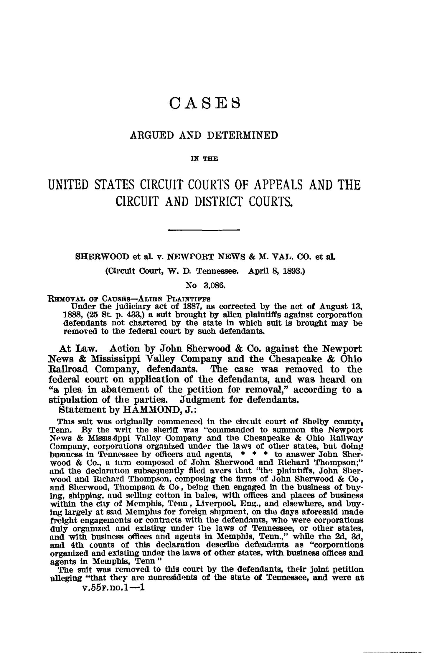 The Federal Reporter. Volume 55 Cases Argued and Determined in the Circuit Courts of Appeals and Circuit and District Courts of the United States. May-July, 1893.
                                                
                                                    1
                                                