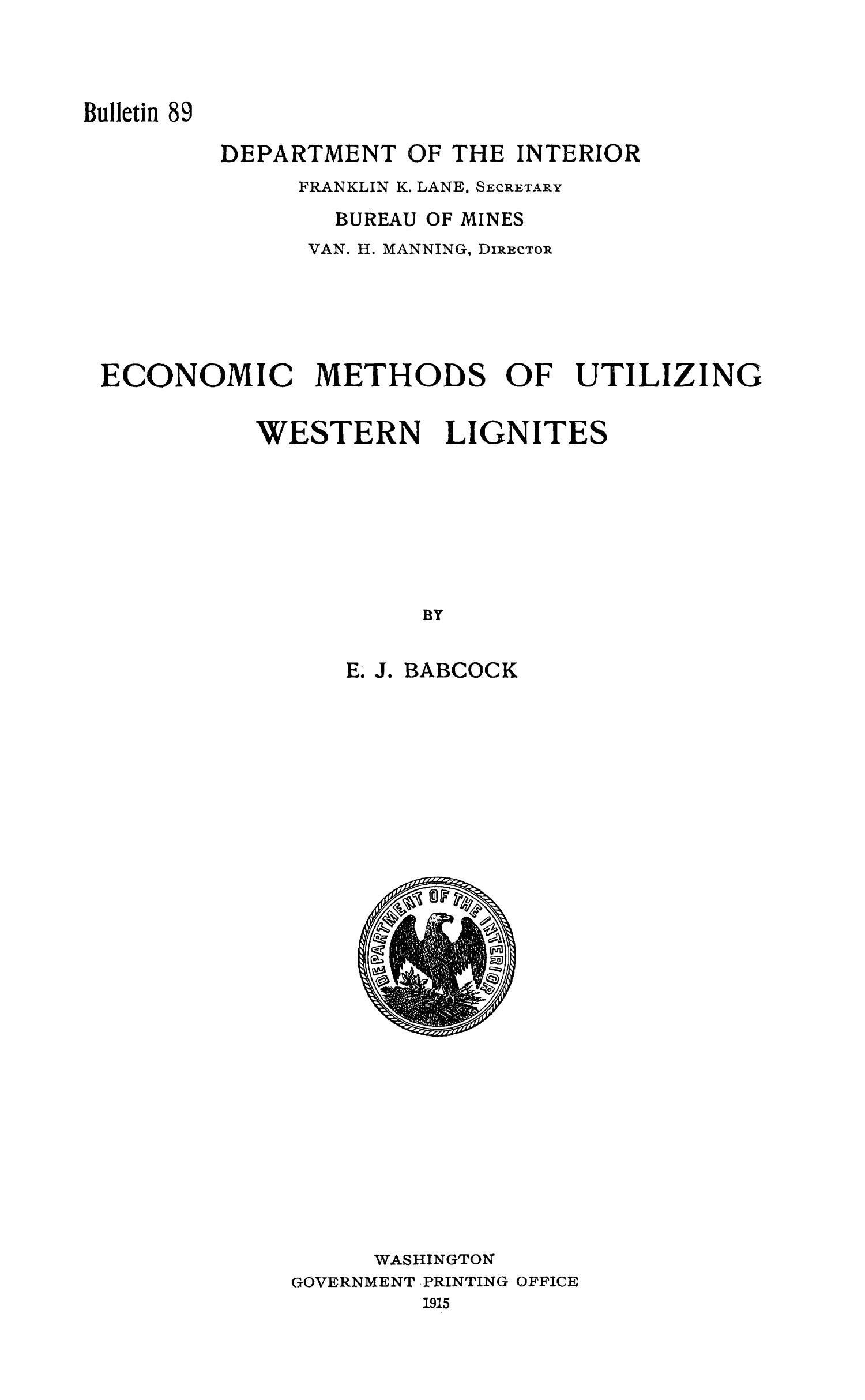 Economic Methods of Utilizing Western Lignites
                                                
                                                    Title Page
                                                