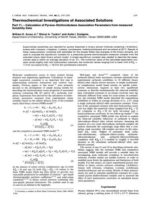 Primary view of object titled 'Thermochemical Investigations of Associated Solutions. Part 11. Calculation of Pyrene-Dichlorobutane Association Parameters from Measured Solubility Data'.
