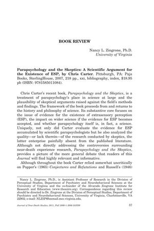 Primary view of object titled 'Book Review: Parapsychology and the Skeptics: A Scientific Argument for the Existence of ESP'.