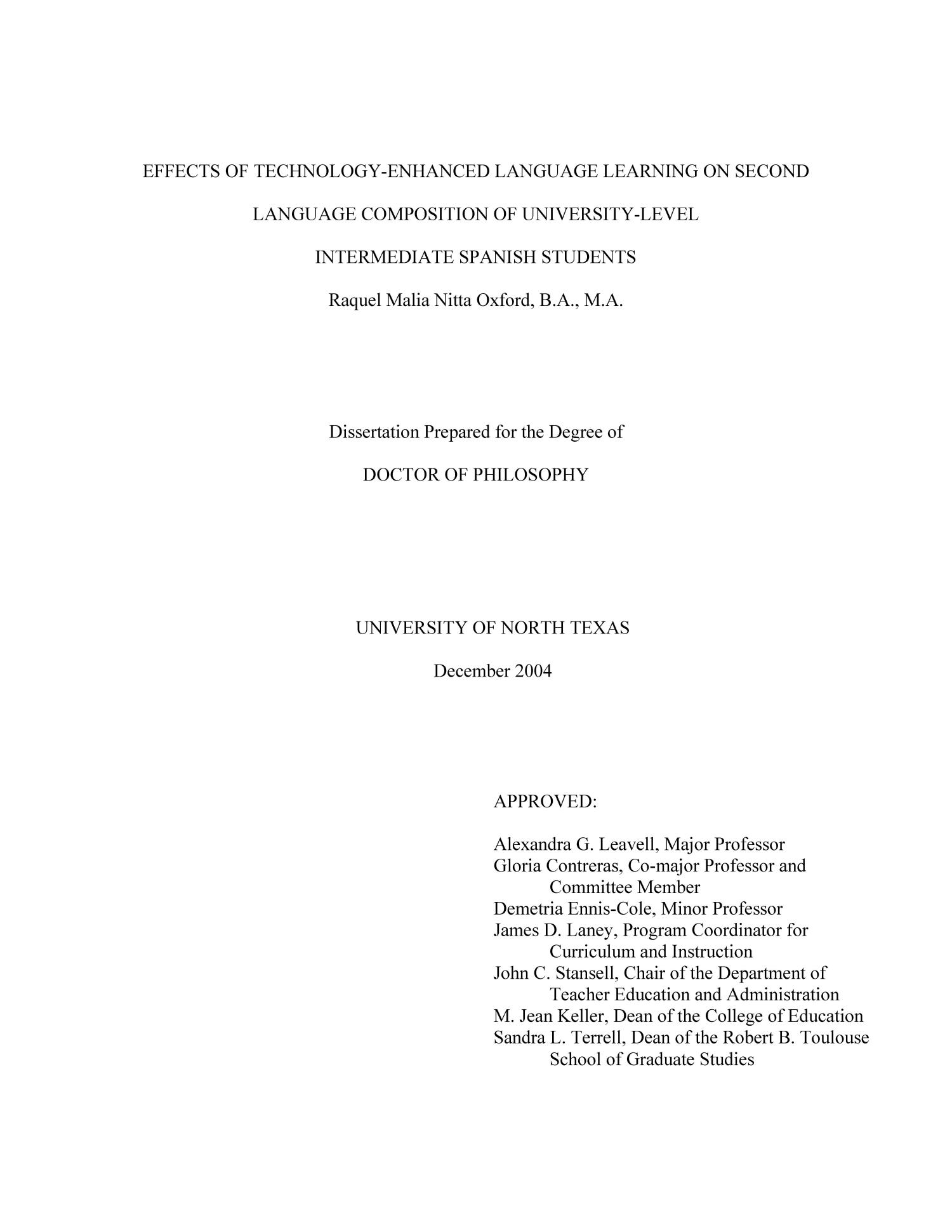 Effects of Technology-Enhanced Language Learning on Second Language Composition of University-Level Intermediate Spanish Students
                                                
                                                    Title Page
                                                