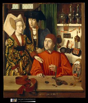 Primary view of object titled 'A Goldsmith in His Shop, Possibly Saint Eligius'.