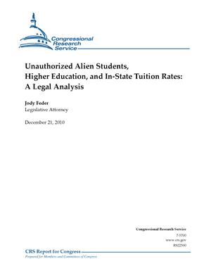 Primary view of object titled 'Unauthorized Alien Students, Higher Education, and In-State Tuition Rates: A Legal Analysis'.