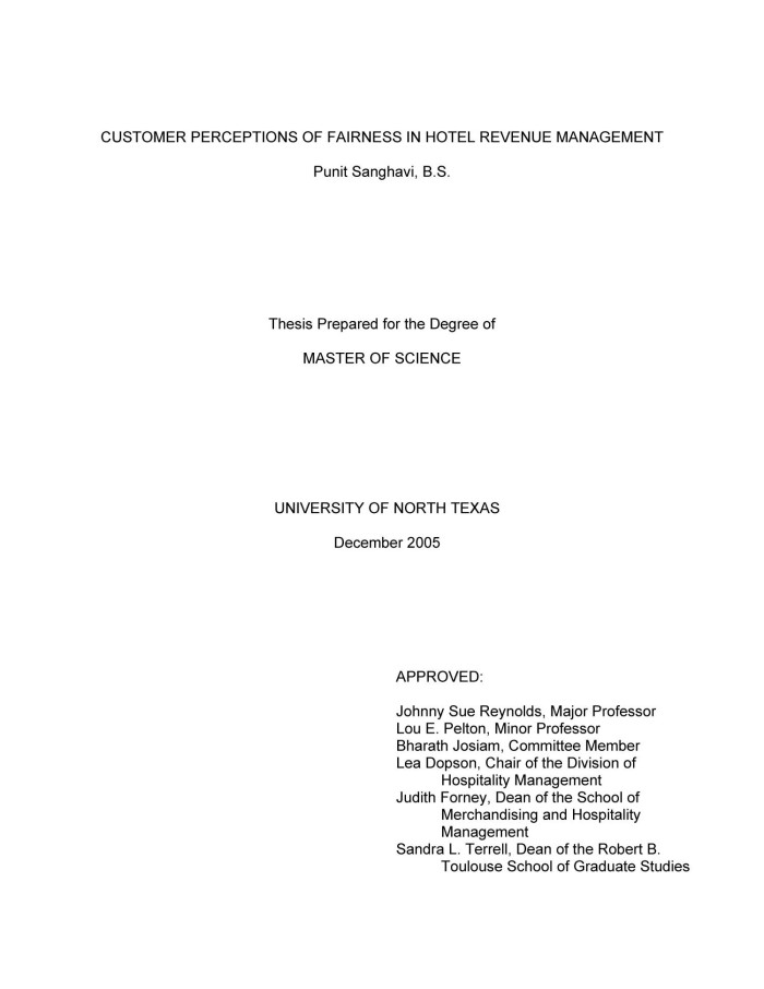 Topic thesis for hotel and restaurant management