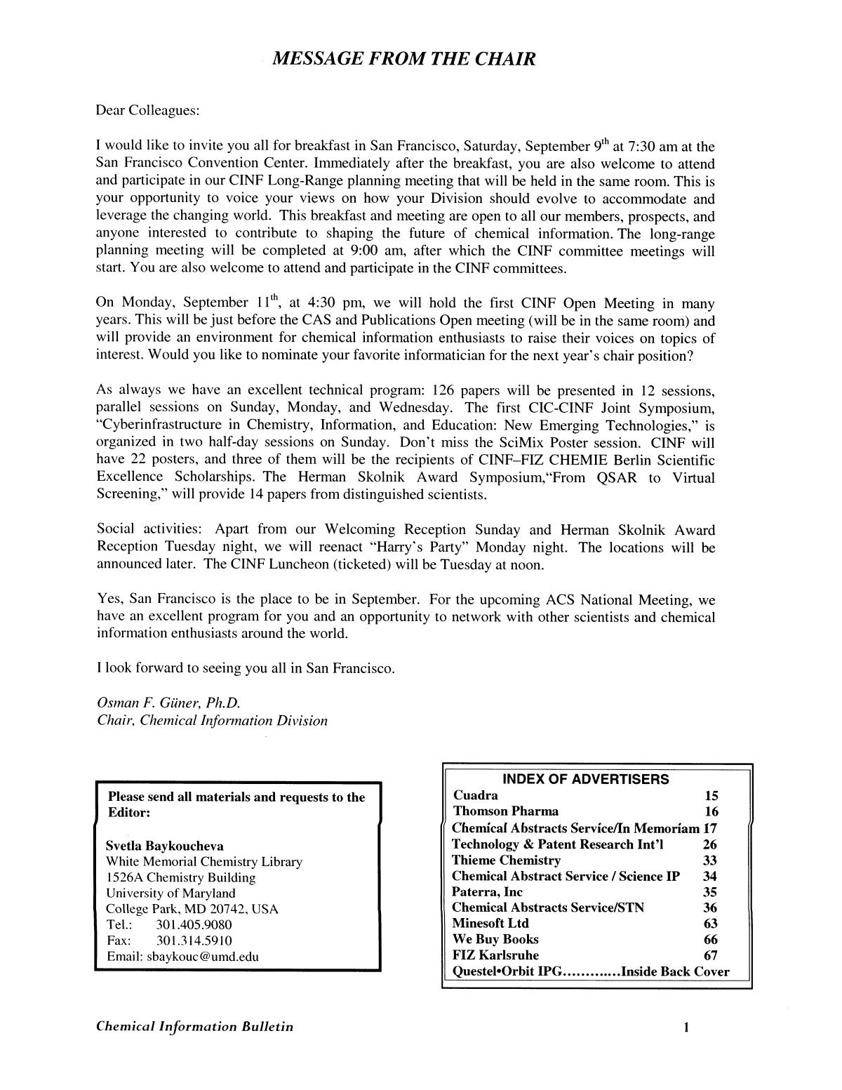 Chemical Information Bulletin, Volume 58, Number 2, Fall 2006
                                                
                                                    1
                                                