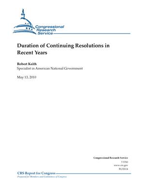 Primary view of object titled 'Duration of Continuing Resolutions in Recent Years'.